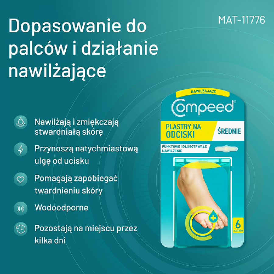 Miniaturka artykułu - #1 Compeed Plastry nawilżające na odciski średnie, 6 szt.