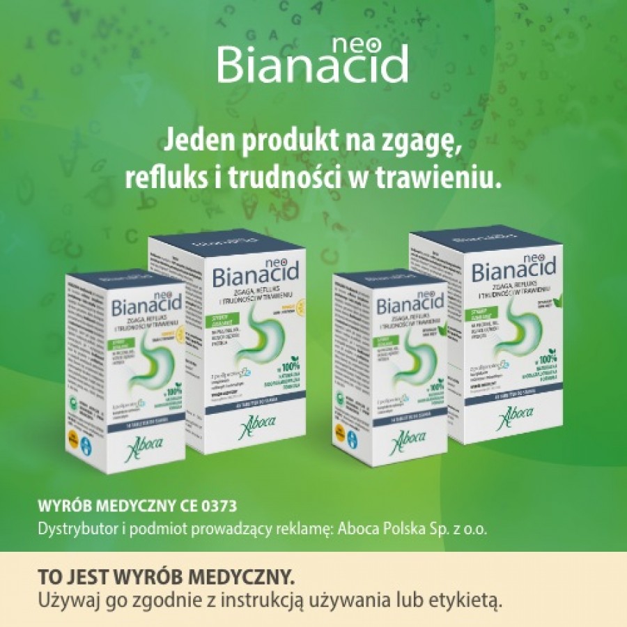 Zdjęcie produktu - 5 NeoBianacid Zgaga, Refluks I Trudności W Trawieniu Smak Cytrynowy, 14 tabl.