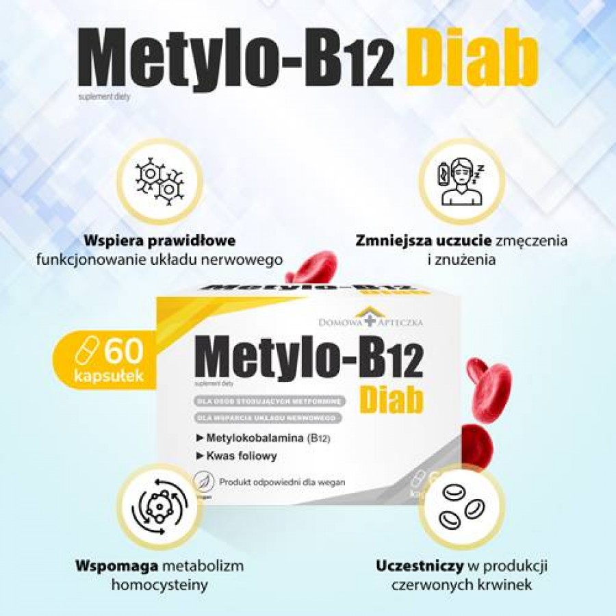Miniaturka artykułu - #1 DOMOWA APTECZKA Metylo-B12 Diab, 60 kaps.