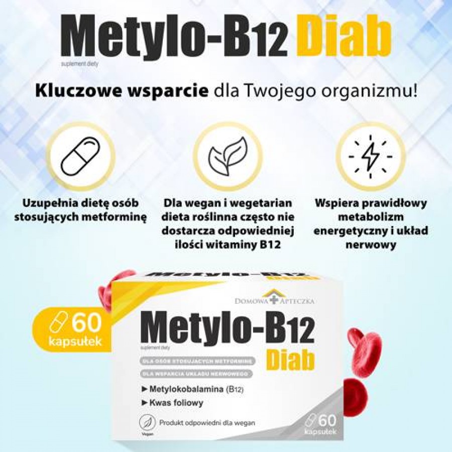 Zdjęcie produktu - 2 DOMOWA APTECZKA Metylo-B12 Diab, 60 kaps.
