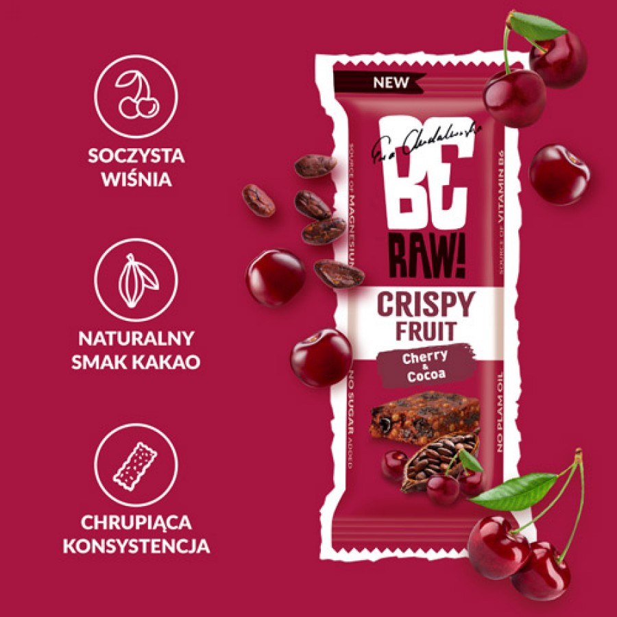 Zdjęcie produktu - 2 BeRAW! Crispy Fruit Wiśnia i Kakao Baton owocowy, 40g
