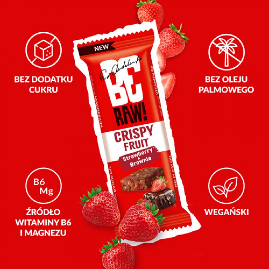 Zdjęcie produktu - 2 BeRAW! Crispy Fruit Truskawka i Brownie Baton owocowy, 40g