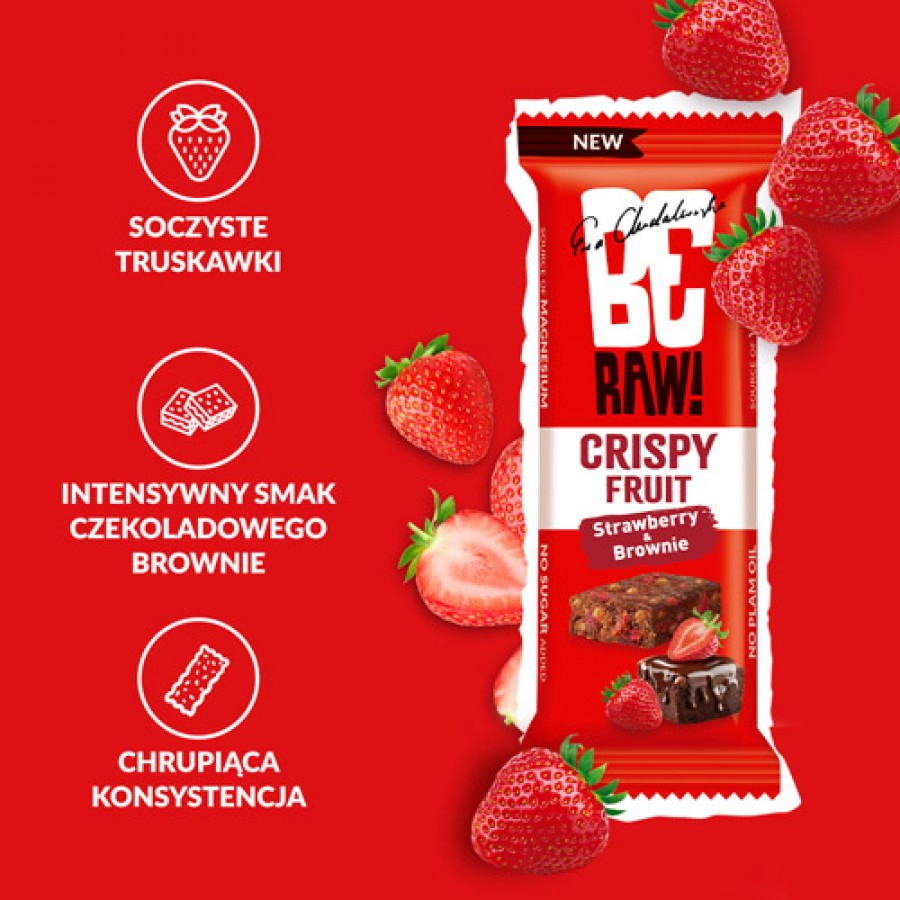 Zdjęcie produktu - 3 BeRAW! Crispy Fruit Truskawka i Brownie Baton owocowy, 40g