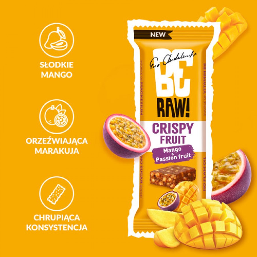 Zdjęcie produktu - 2 BeRAW! Crispy Fruit Mango i Marakuja Baton owocowy, 40g