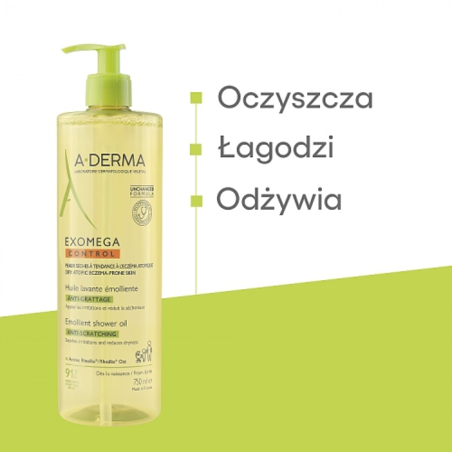 Zdjęcie produktu - 2 A-DERMA EXOMEGA Control Olejek emolient pod prysznic dla dzieci i dorosłych, 750ml