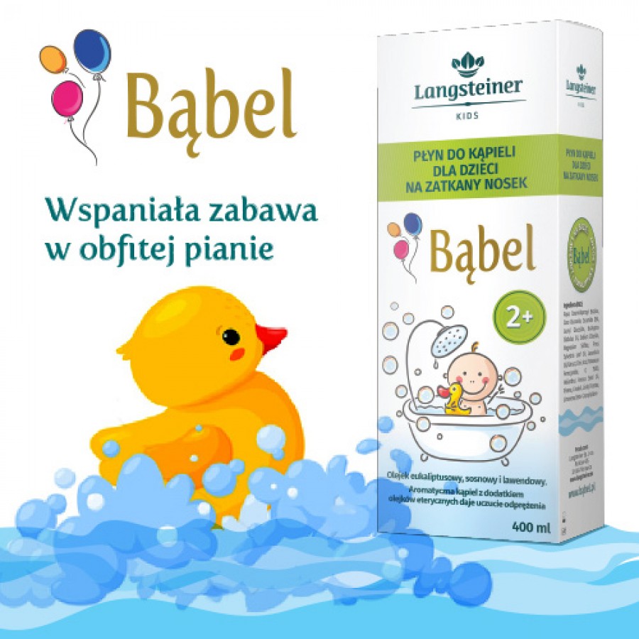 Zdjęcie produktu - 2 Langsteiner Kids Bąbel Płyn do kąpieli dla dzieci na zatkany nosek od 2 lat, 400 ml