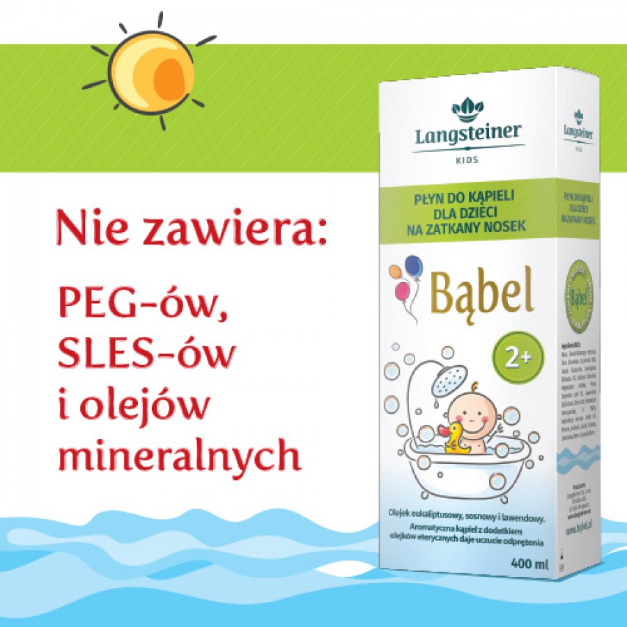 Zdjęcie produktu - 4 Langsteiner Kids Bąbel Płyn do kąpieli dla dzieci na zatkany nosek od 2 lat, 400 ml