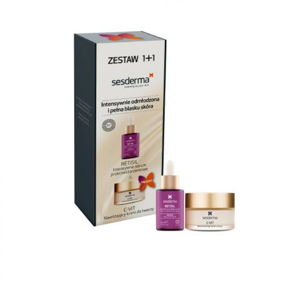 Zdjęcie produktu - 0 SESDERMA ZESTAW RETISIL Intensywne serum przeciwstarzeniowe 30ml + C-VIT Nawilżający krem do twarzy 50ml
