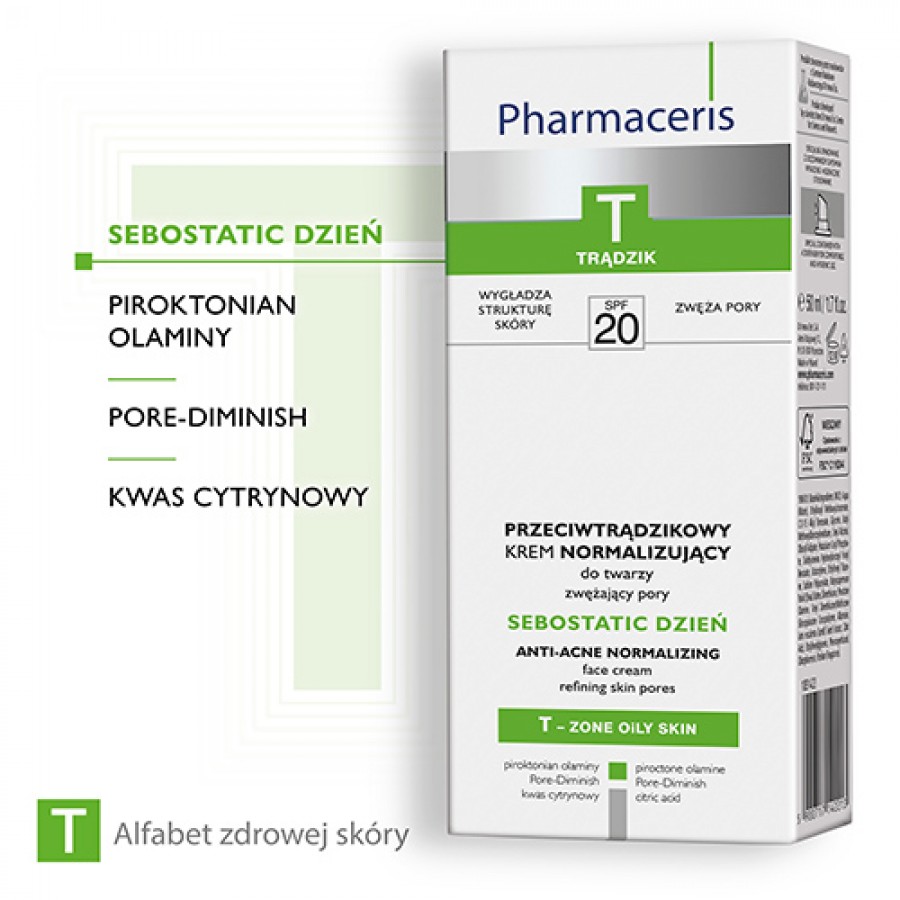 Miniaturka artykułu - #1 Pharmaceris T SEBOSTATIC Przeciwtrądzikowy krem normalizujący do twarzy SPF20 50 ml