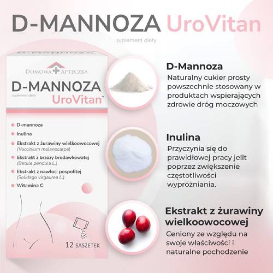 Miniaturka artykułu - #1 DOMOWA APTECZKA D-mannoza UroVitan, 12 sasz.
