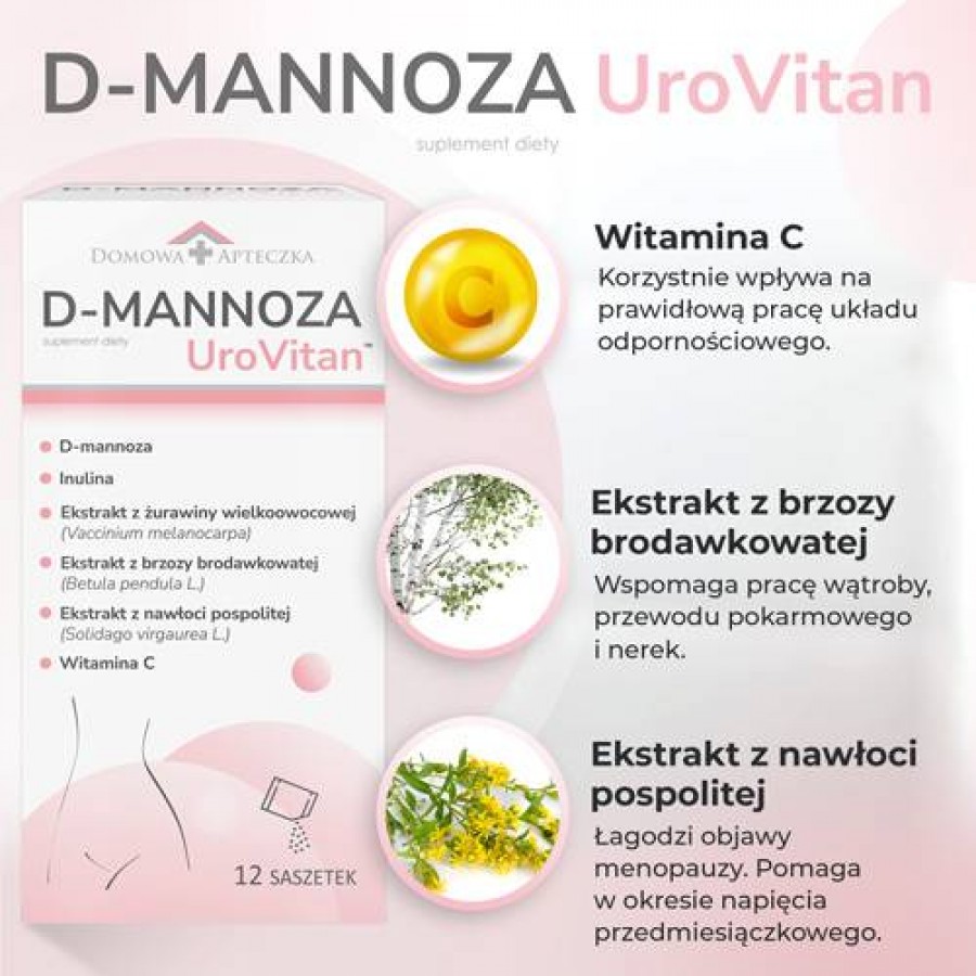 Zdjęcie produktu - 2 DOMOWA APTECZKA D-mannoza UroVitan, 12 sasz.