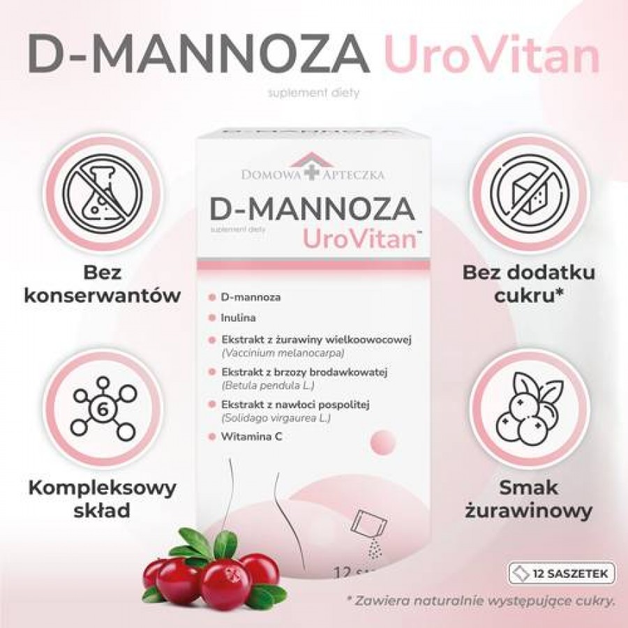 Zdjęcie produktu - 3 DOMOWA APTECZKA D-mannoza UroVitan, 12 sasz.