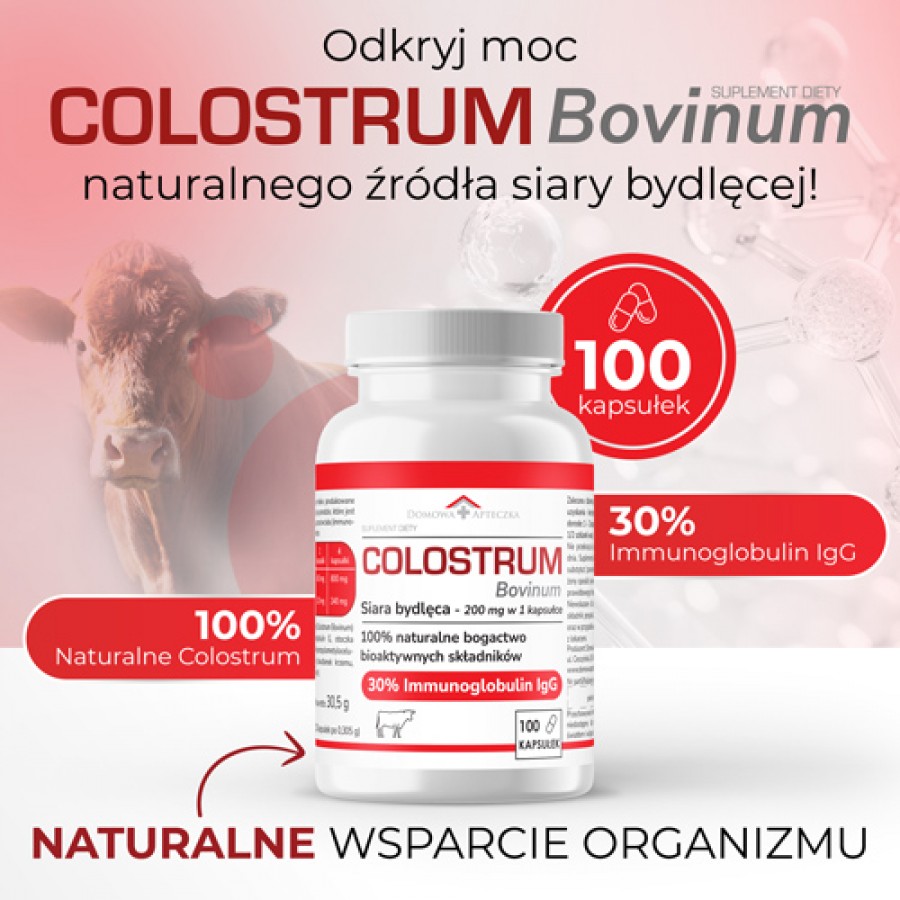Miniaturka artykułu - #0 DOMOWA APTECZKA Colostrum Bovinum Siara bydlęca, 100 kaps.