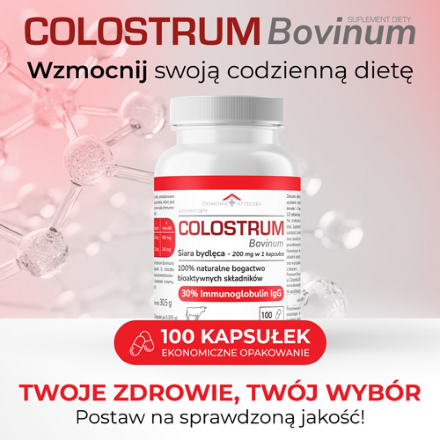 Zdjęcie produktu - 2 DOMOWA APTECZKA Colostrum Bovinum Siara bydlęca, 100 kaps.
