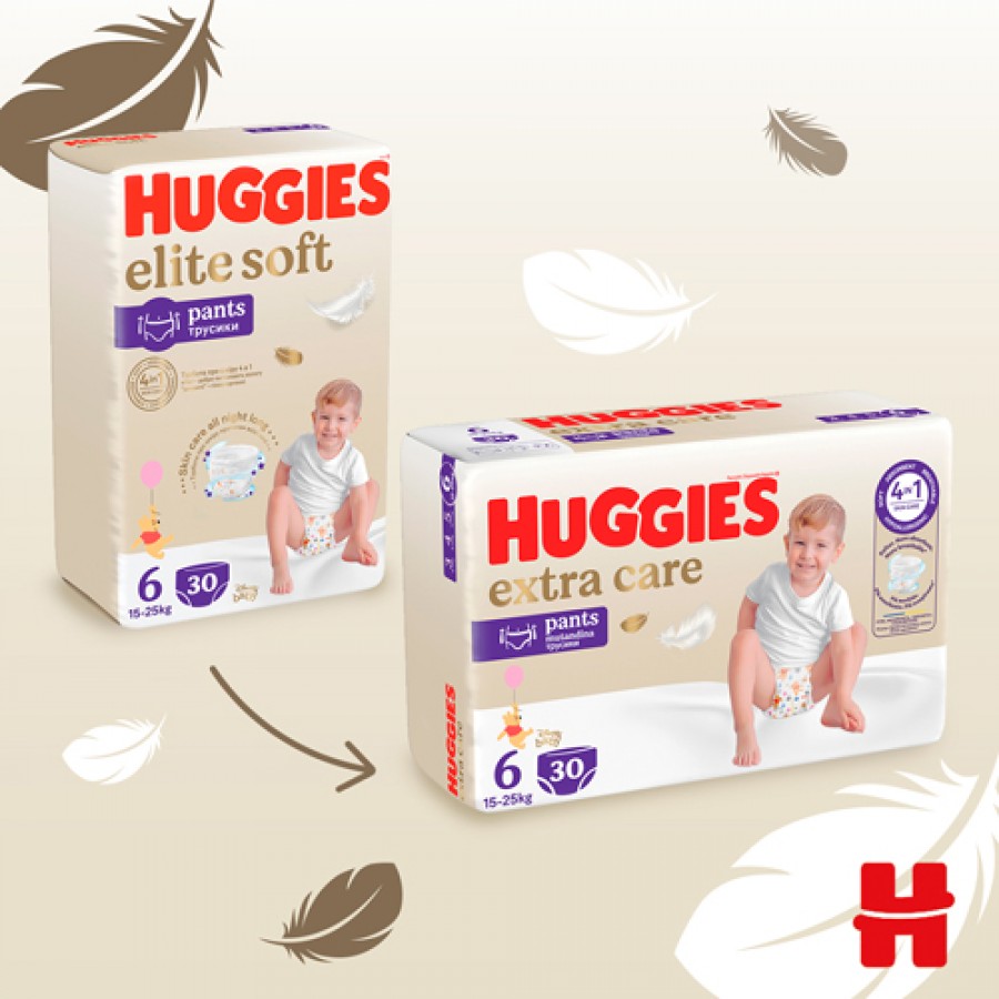 #9 – HUGGIES Pieluchomajtki Extra Care Pants rozmiar 6 (15-25kg), 30szt.