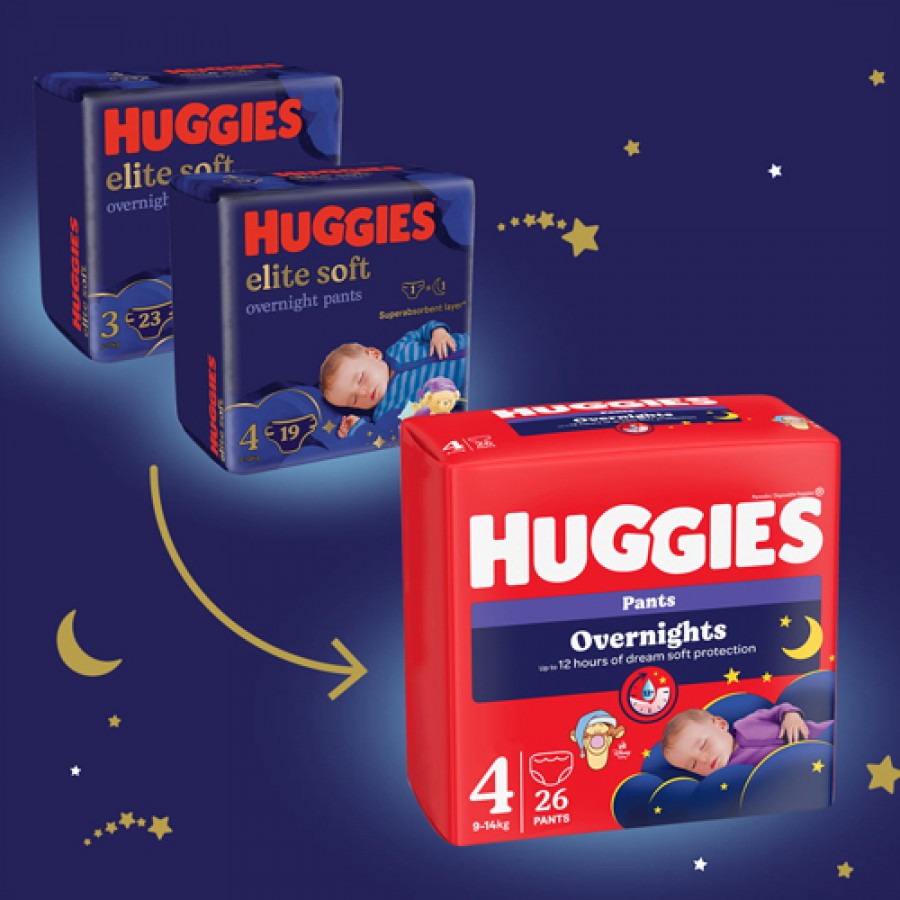 Miniaturka artykułu - #0 HUGGIES Pieluchomajtki Overnights Pants rozmiar 4 (9-14kg), 26szt.