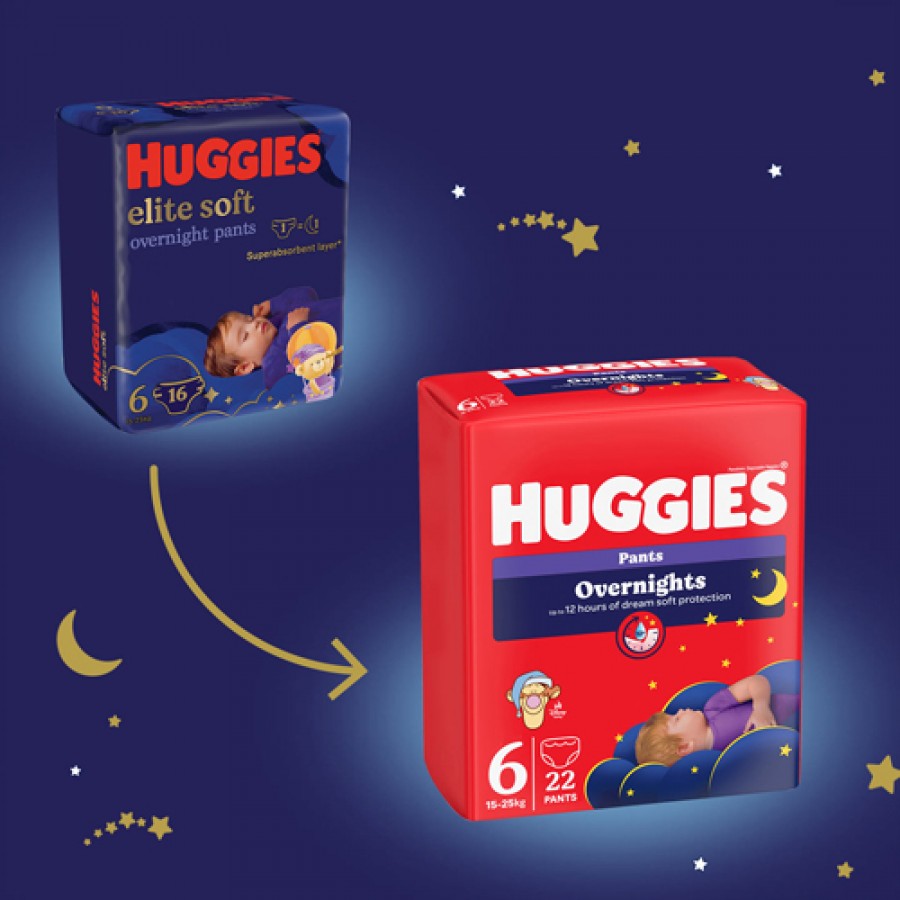 Miniaturka artykułu - #0 HUGGIES Pieluchomajtki Overnights Pants rozmiar 6 (15-25kg), 22szt.