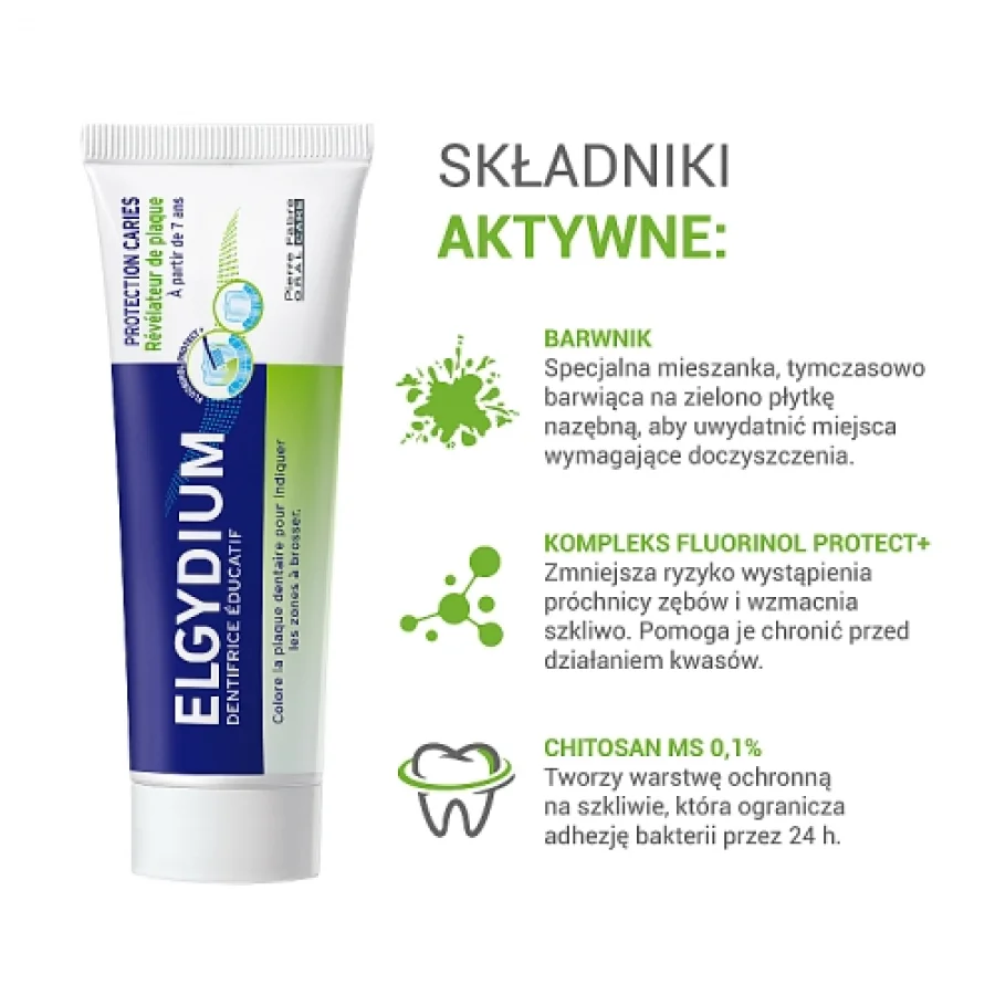 #1 – ELGYDIUM Edukacyjna pasta do zęb&oacute;w dla dzieci barwiąca płytkę nazębną, 50 ml