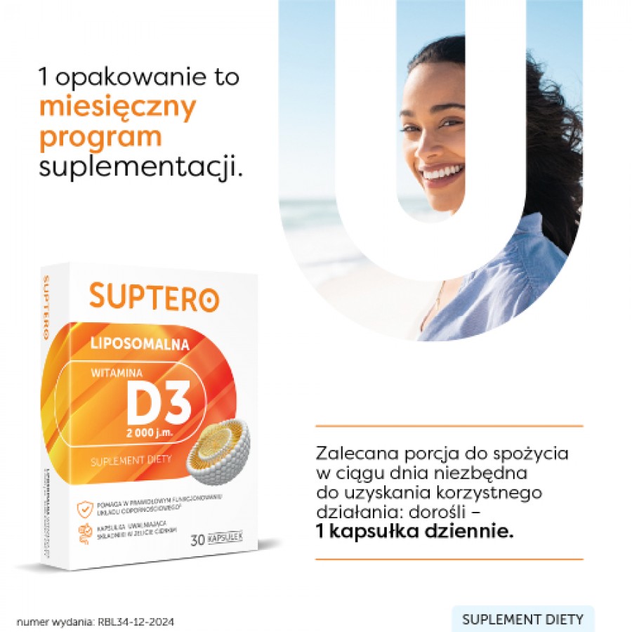 Zdjęcie produktu - 3 SUPTERO Liposomalna witamina D3 2000 j.m., 30 kaps.