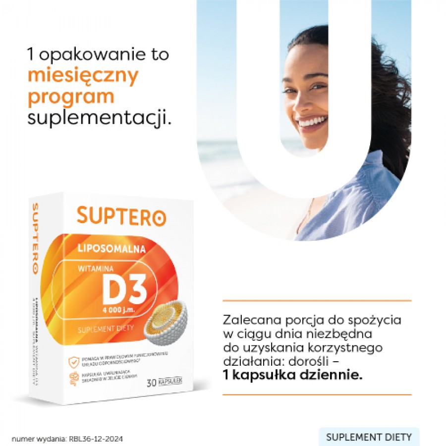 Zdjęcie produktu - 3 SUPTERO Liposomalna witamina D3 4000 j.m., 30 kaps.