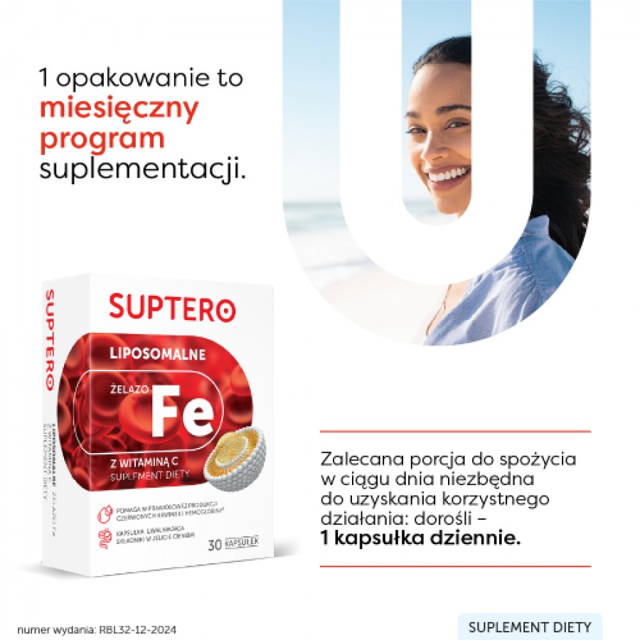 Zdjęcie produktu - 3 SUPTERO Liposomalna Żelazo, 30 kaps.