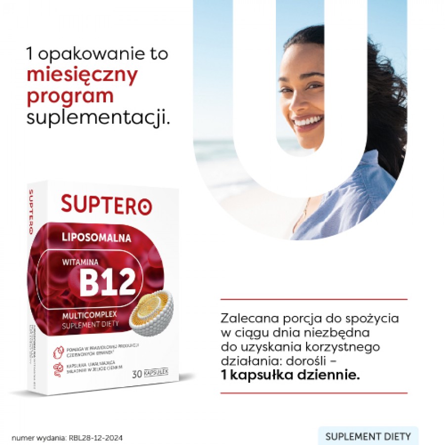 Zdjęcie produktu - 3 SUPTERO Liposomalna witamina B12, 30 kaps.