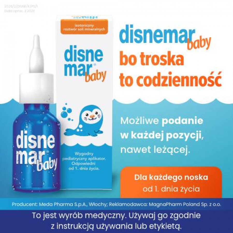 Miniaturka artykułu - #0 Disnemar Baby Izotoniczny roztw&oacute;r soli mineralnych do nosa, 25 ml