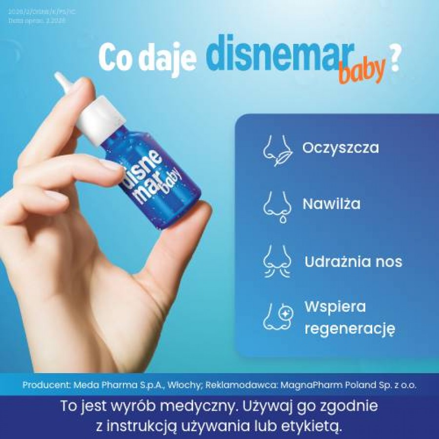 Zdjęcie produktu - 2 Disnemar Baby Izotoniczny roztw&oacute;r soli mineralnych do nosa, 25 ml