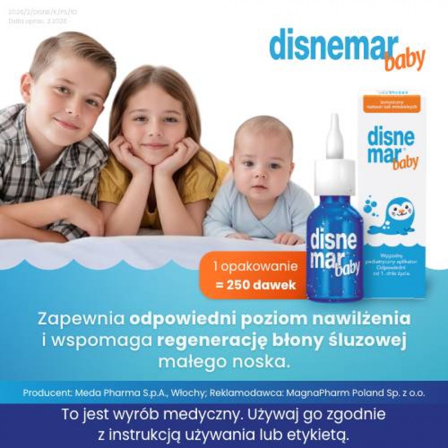 Zdjęcie produktu - 4 Disnemar Baby Izotoniczny roztw&oacute;r soli mineralnych do nosa, 25 ml