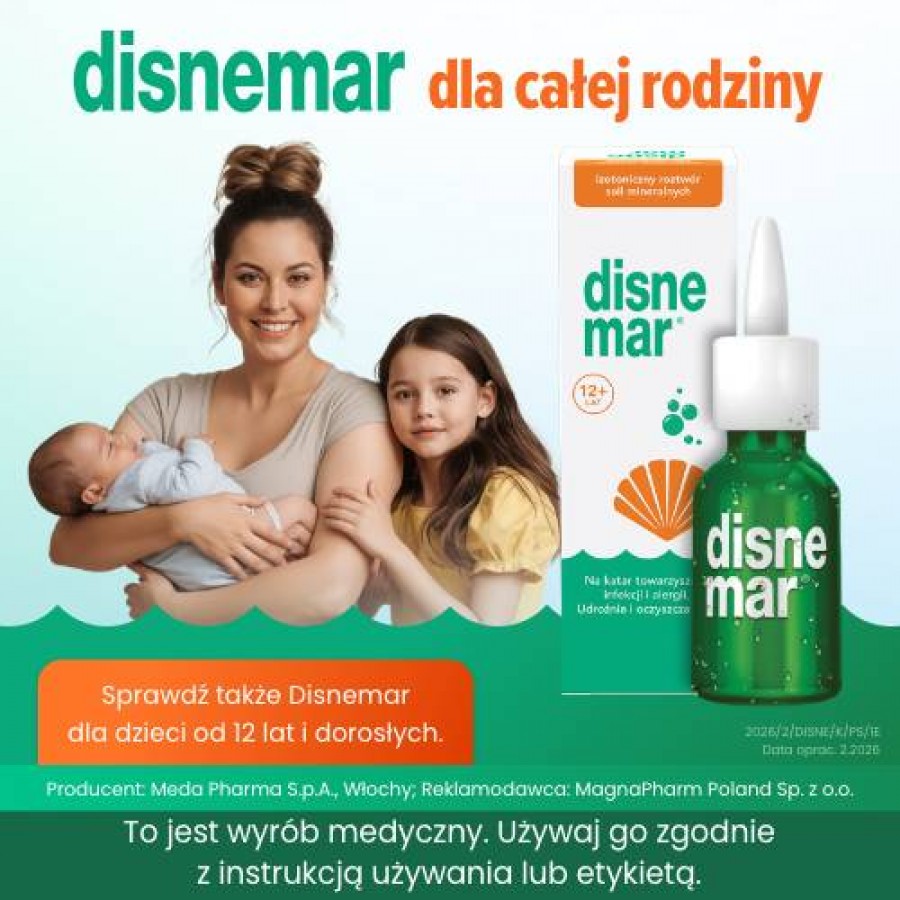Zdjęcie produktu - 5 Disnemar Baby Izotoniczny roztw&oacute;r soli mineralnych do nosa, 25 ml