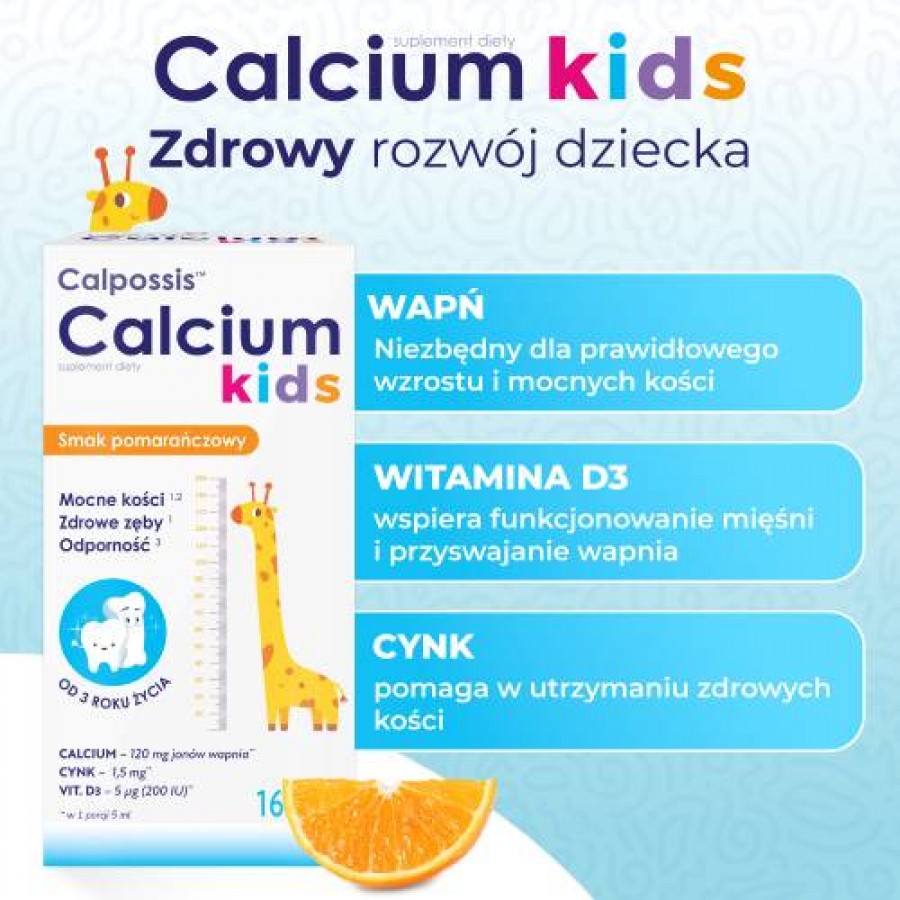 Zdjęcie produktu - 2 DOMOWA APTECZKA Calpossis Calcium Kids płyn, 165 ml