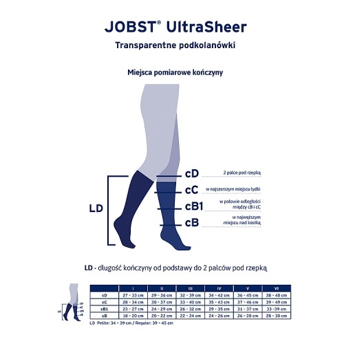 Zdjęcie produktu - 2 JOBST ULTRASHEER Podkolan&oacute;wki uciskowe kr&oacute;tkie CCL1 czarny, rozmiar 6 ZP