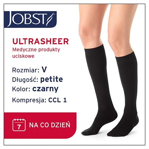 Miniaturka artykułu - #0 JOBST ULTRASHEER Podkolan&oacute;wki uciskowe kr&oacute;tkie CCL1 czarny, rozmiar 5 ZP