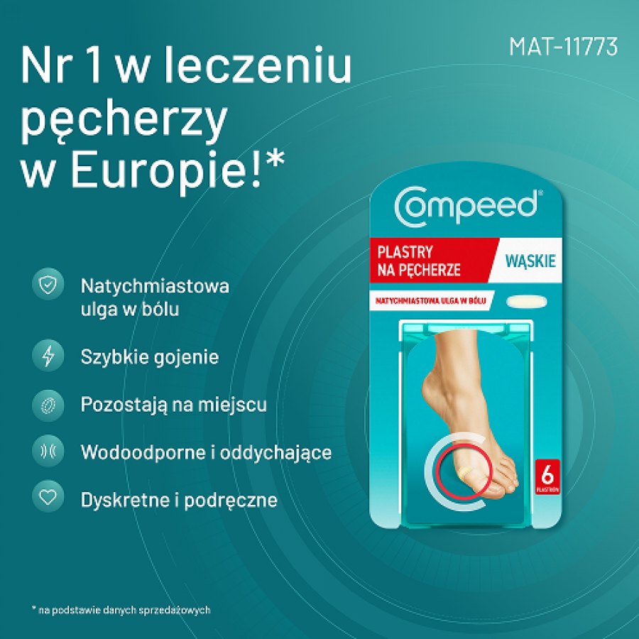 Miniaturka artykułu - #1 Compeed Plastry na pęcherze wąskie, 6 szt.