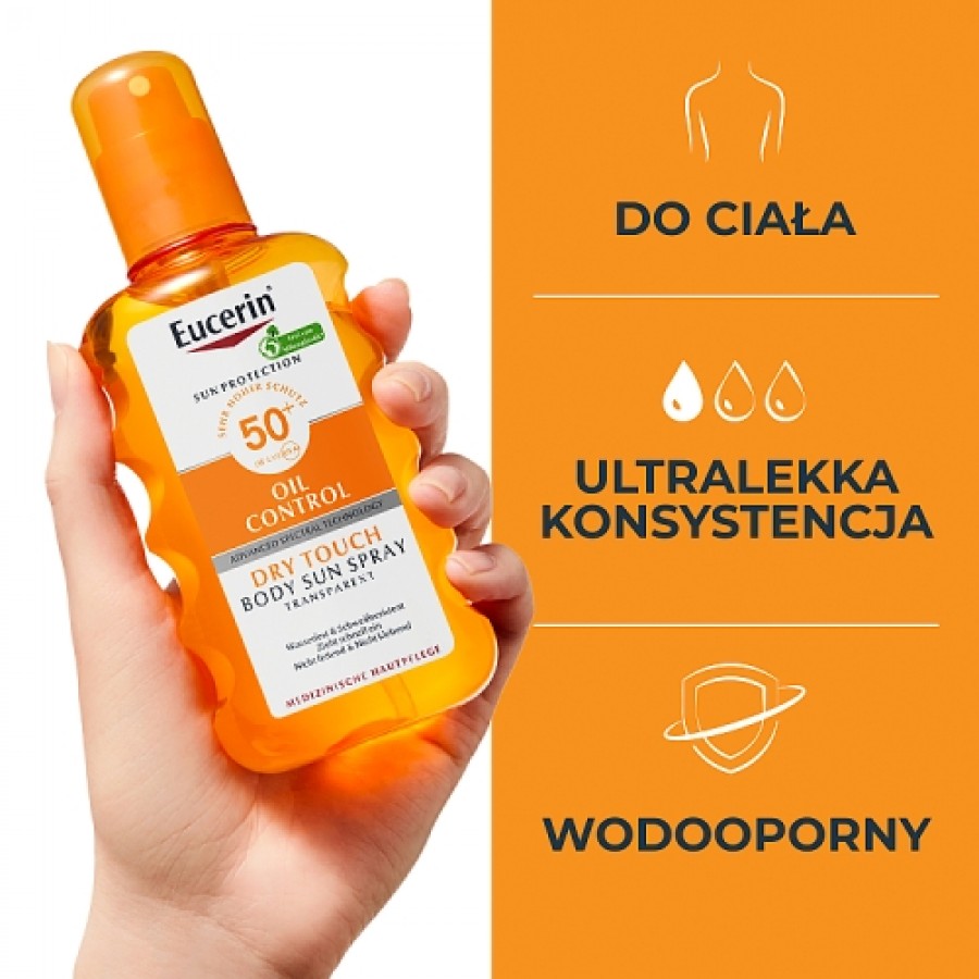 Miniaturka artykułu - #1 Eucerin Sun Oil Matujący spray z filtrem przeciwsłonecznym SPF50+, 200 ml