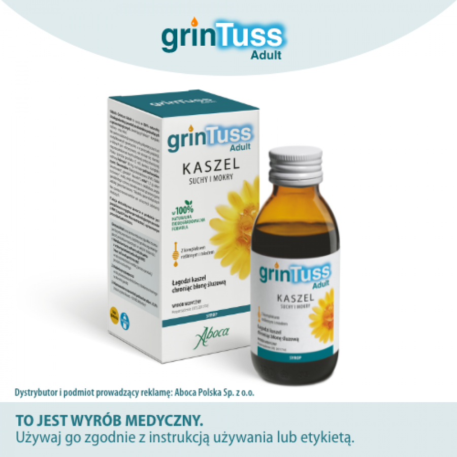 Miniaturka artykułu - #0 GrinTuss Adult Syrop na kaszel suchy i mokry, 180 g