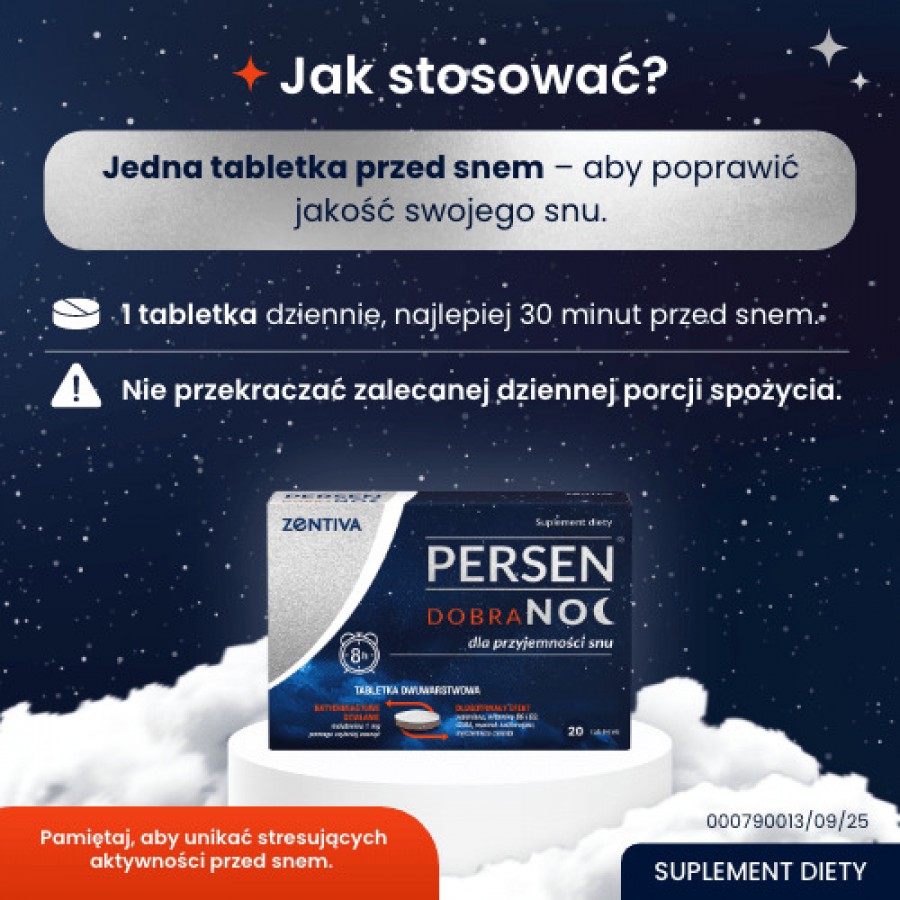 Zdjęcie produktu - 3 Persen Dobranoc, 20 tabl. - suplement diety z melatoniną