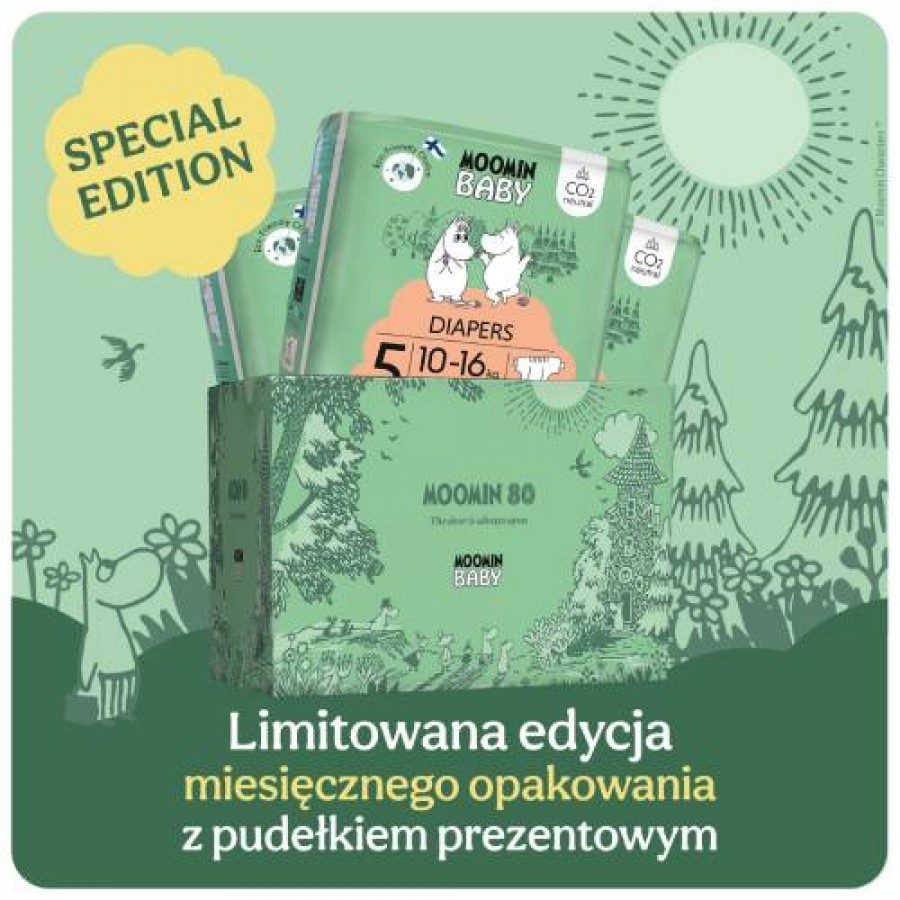 Miniaturka artykułu - #1 Moomin Baby Diapers Pieluszki ekologiczne 5 (10-16kg), 120 szt.
