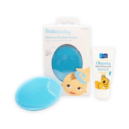 Zdjęcie produktu - 0 Zestaw Skarb Matki Olejuszka Olejek na ciemieniuszkę, 30 ml + Frida Baby Myjka do usuwania ciemieniuchy