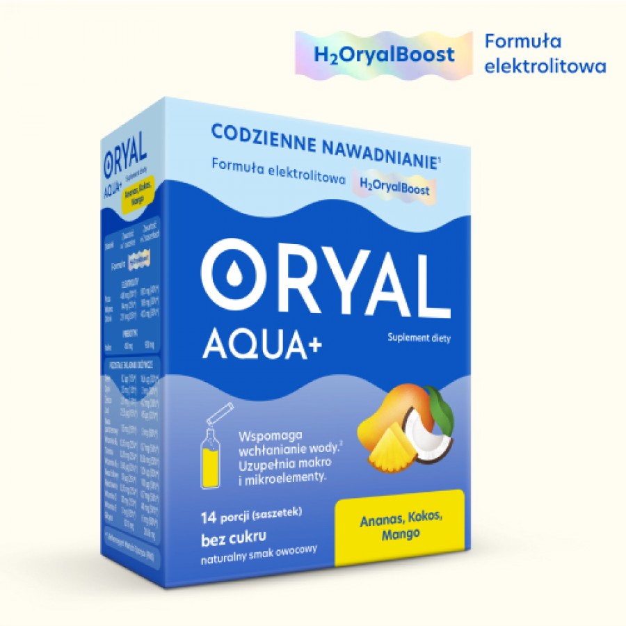 Miniaturka artykułu - #0 Oryal Aqua Elektrolity o smaku ananas-kokos-mango, 14 sasz.