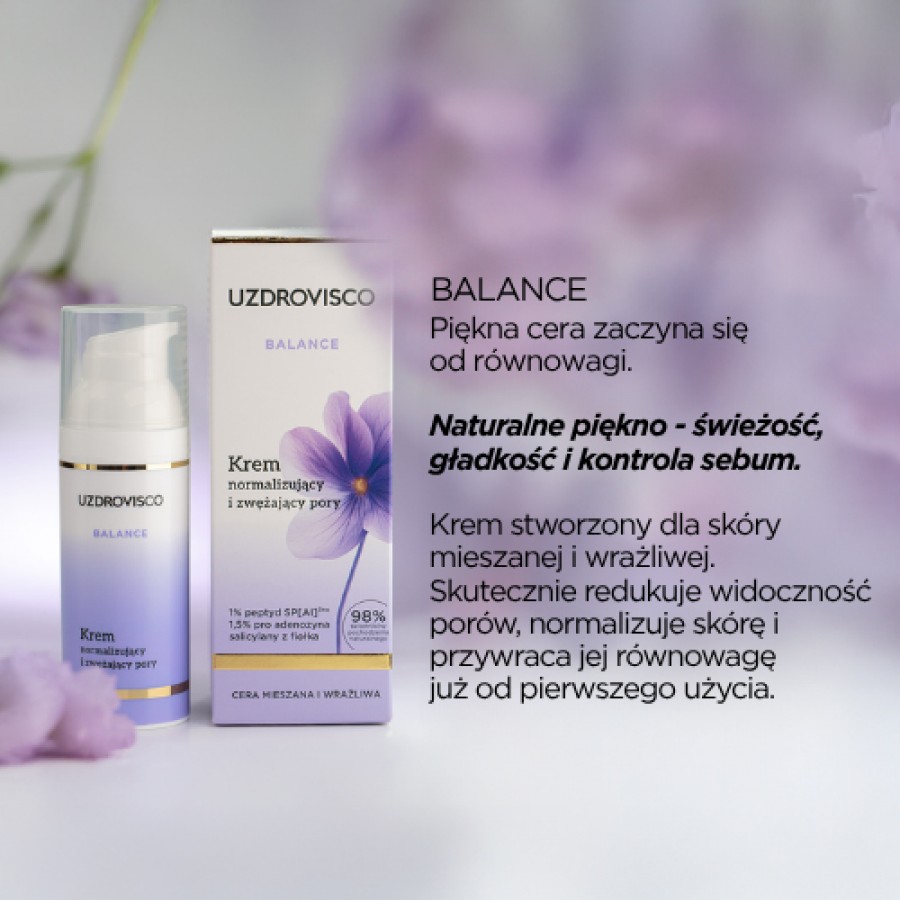 Miniaturka artykułu - #0 UZDROVISCO Balance Krem normalizujący i zwężający pory, 50 ml
