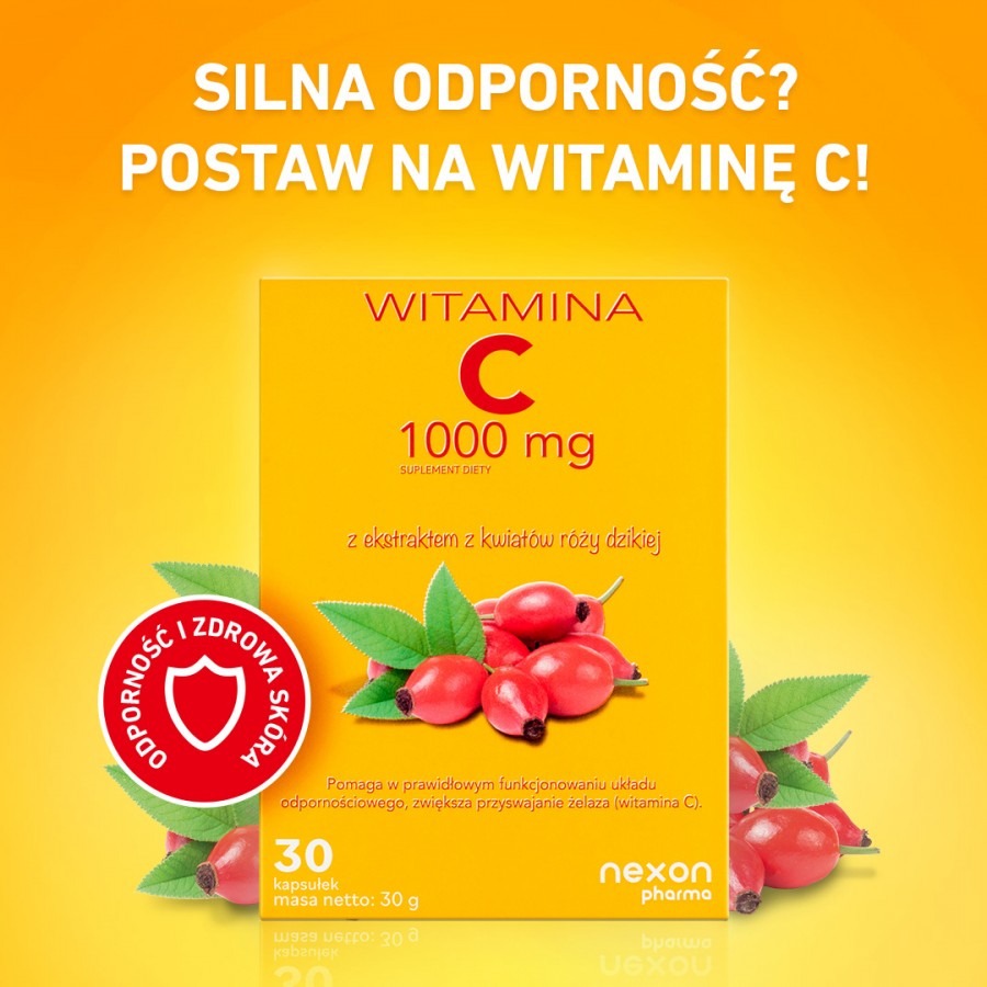 Miniaturka artykułu - #1 Witamina C 1000 mg z ekstraktem z kwiat&oacute;w r&oacute;ży dzikiej, 30 kaps.