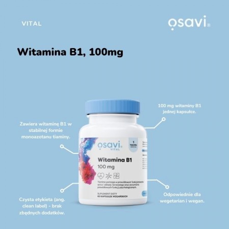 Miniaturka artykułu - #1 Osavi Witamina B1 100 mg, 60 kaps.