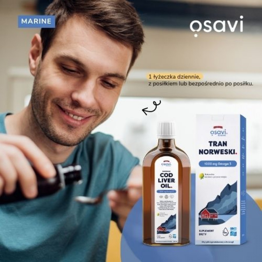 Miniaturka artykułu - #0 Osavi Tran Norweski 1000 mg Omega 3 aromat cytryna-mięta, 250 ml