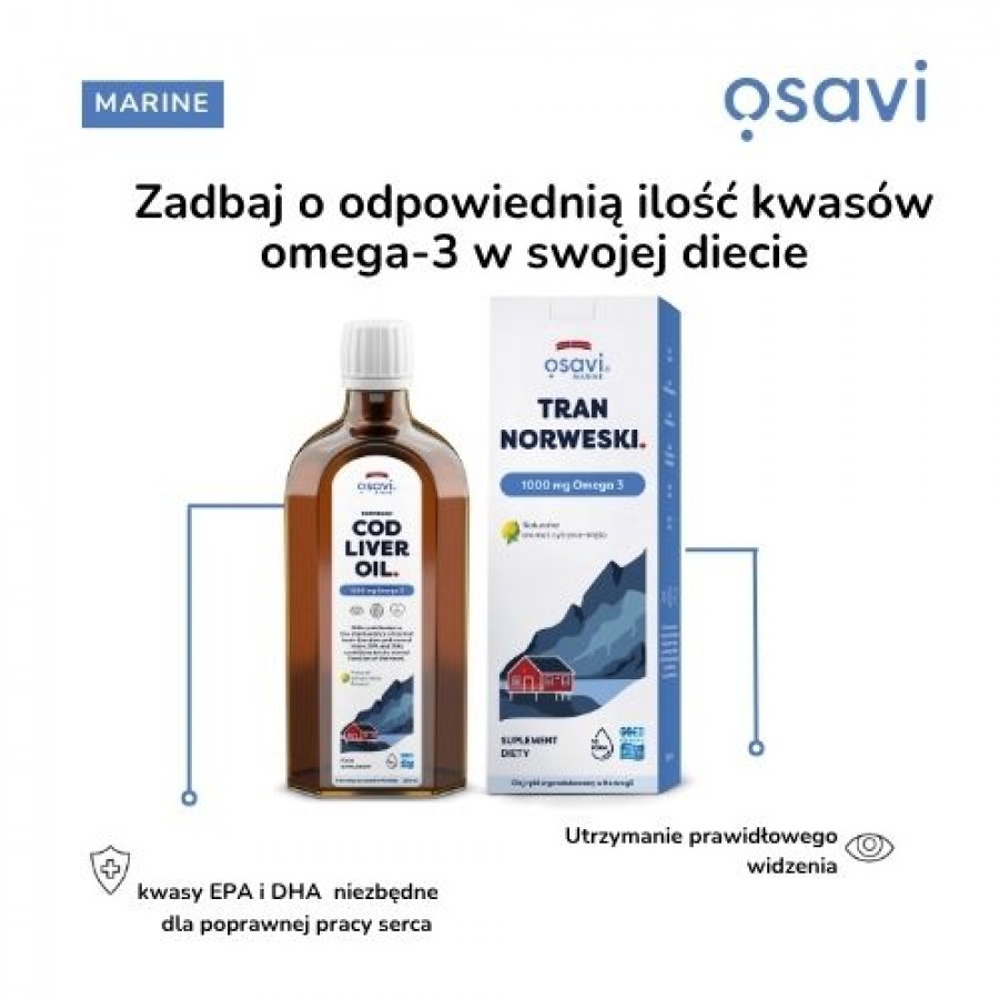 Miniaturka artykułu - #1 Osavi Tran Norweski 1000 mg Omega 3 aromat cytryna-mięta, 250 ml