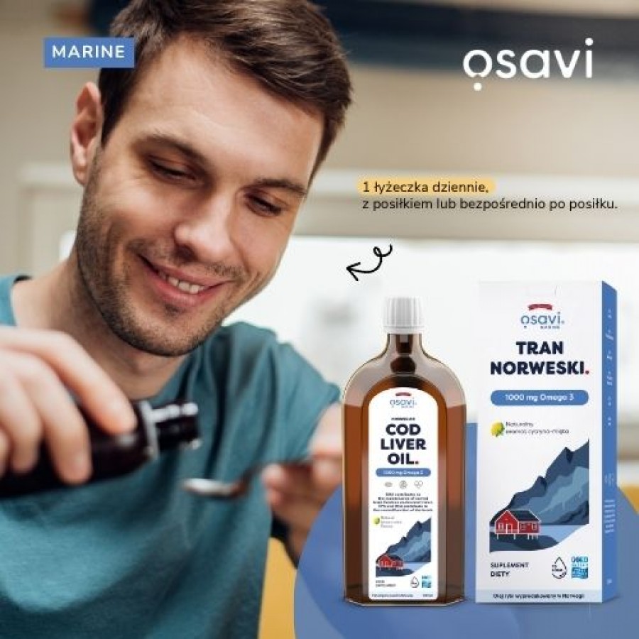 Miniaturka artykułu - #0 Osavi Tran Norweski 1000 mg Omega 3 aromat cytryna-mięta, 500 ml