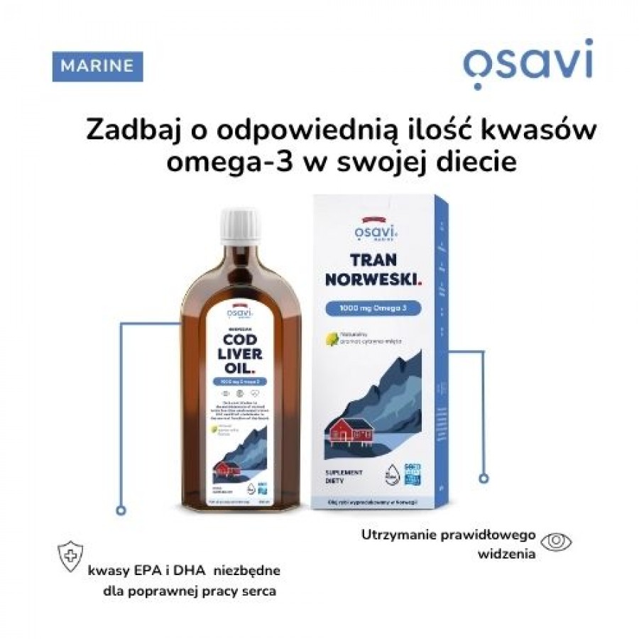 Miniaturka artykułu - #1 Osavi Tran Norweski 1000 mg Omega 3 aromat cytryna-mięta, 500 ml
