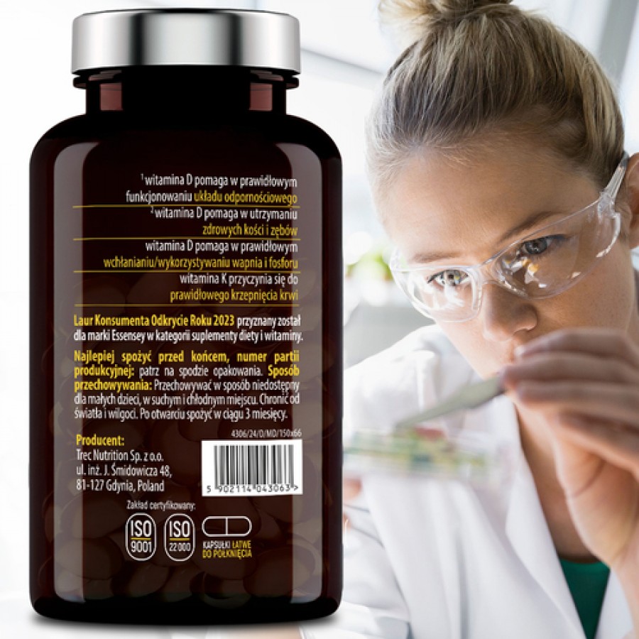 Zdjęcie produktu - 3 Essensey Witamina D3 + K2 MK-7, 90 kaps.