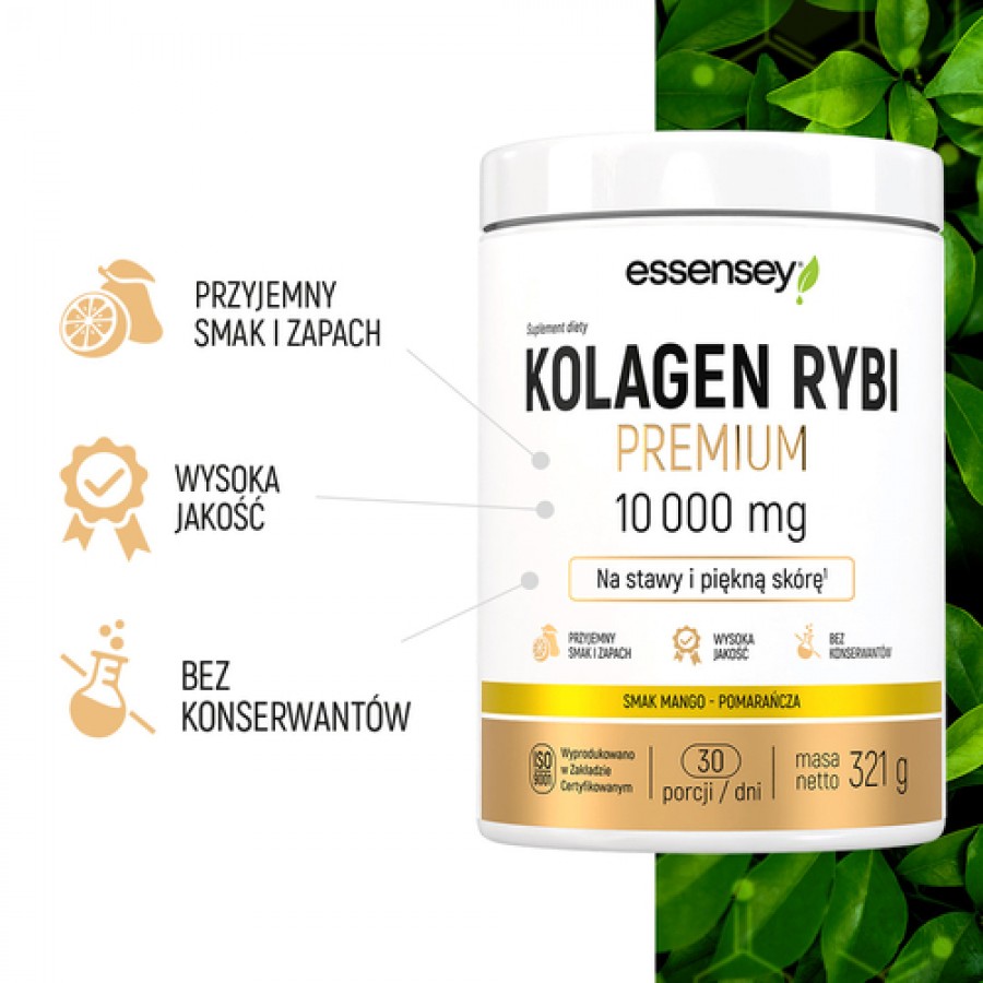 Miniaturka artykułu - #1 Essensey Kolagen Rybi Premium smak mango-pomarańcza, 321 g