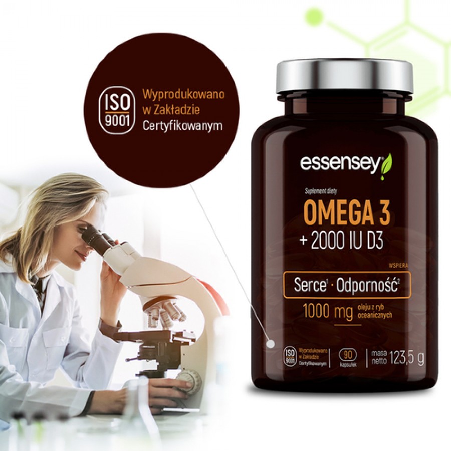 Miniaturka artykułu - #0 Essensey Omega 3 + 2000 IU D3, 90 kaps.